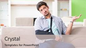  Presentation with injury - Presentation enhanced with young student man with hand background and a lemonade colored foreground