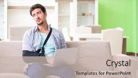  Presentation with young college student diagnosis of sti - Cool new PPT theme with young student man with hand backdrop and a  colored foreground