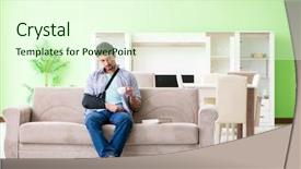  Presentation with injury - Audience pleasing slides consisting of young student man with hand backdrop and a  colored foreground