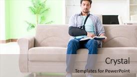  Presentation with young college student diagnosis of chlamydia - Amazing PPT theme having young student man with hand backdrop and a light gray colored foreground