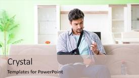  Presentation with injury - Audience pleasing presentation theme consisting of young student man with hand backdrop and a soft green colored foreground