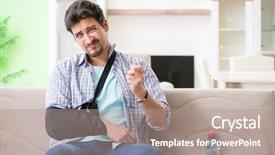  Presentation with man heart attact hand hold - Cool new presentation design with young student man with hand backdrop and a  colored foreground