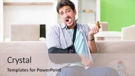  Presentation with injury - Slides with young student man with hand background and a soft green colored foreground