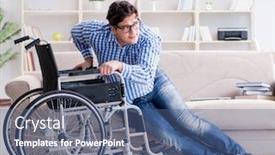  Presentation with disability - Slide set with inclusive education - young student on wheelchair background and a ocean colored foreground