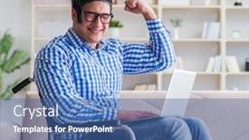  Presentation with disability - Presentation with young student on wheelchair in disability concept background and a ocean colored foreground