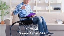  Presentation with disability - Presentation theme enhanced with young-student-on-wheelchair background and a ocean colored foreground