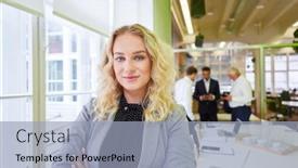  Presentation with student - PPT layouts consisting of young-student-or-business-trainee background and a light blue colored foreground