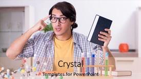  Presentation with examination - Slide set enhanced with young student physicist preparing background and a coral colored foreground