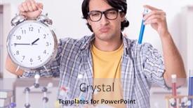  Presentation with exam - PPT theme enhanced with young-student-physicist-preparing background and a light blue colored foreground