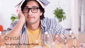  Presentation with exam - Presentation theme with young-student-physicist-preparing background and a coral colored foreground