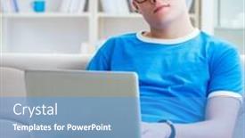  Presentation with student - PPT theme featuring young-student-preparing-for-exams background and a teal colored foreground