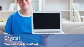  Presentation with test exam student - Audience pleasing presentation theme consisting of young-student-preparing-for-exams backdrop and a teal colored foreground