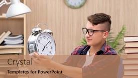  Presentation with school - PPT theme consisting of young-student-preparing-for-school background and a coral colored foreground