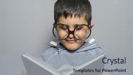  Presentation with reading - PPT theme enhanced with young student reading a funny background and a light gray colored foreground