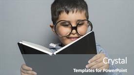 Presentation with education school literature reading - PPT theme with young student reading a funny background and a gray colored foreground