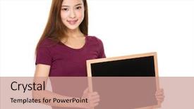  Presentation with show - Cool new PPT theme with young student show with chalkboard backdrop and a coral colored foreground