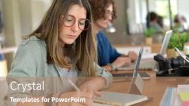  Presentation with student - Beautiful slide deck featuring young-student-studying-from-home backdrop and a coral colored foreground