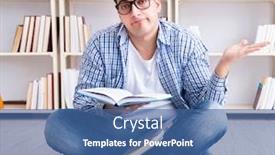  Presentation with student - Cool new theme with graduation project - young student studying with books backdrop and a ocean colored foreground