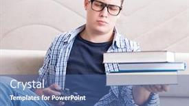  Presentation with balance - Slide set with young student trying to balance studying and playing games background and a ocean colored foreground