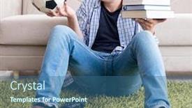  Presentation with balance - Audience pleasing theme consisting of young-student-trying-to-balance backdrop and a ocean colored foreground