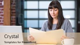  Presentation with study - Slide set with young student using a laptop to study in a modern school or home background and a lemonade colored foreground