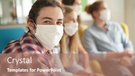  Presentation with student - Audience pleasing PPT theme consisting of young-student-wearing-a-mask backdrop and a coral colored foreground