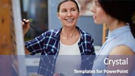  Presentation with consulting - Presentation theme featuring young student while consulting background and a ocean colored foreground