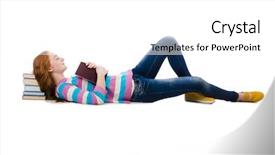  Presentation with books - Audience pleasing slide deck consisting of young student with books isolated backdrop and a  colored foreground