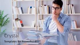  Presentation with books - Slide deck with young-student-with-books-preparing background and a  colored foreground