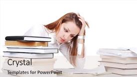  Presentation with many books - Cool new PPT layouts with young student with many books on the desk backdrop and a lemonade colored foreground