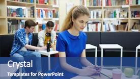  Presentation with rest - PPT theme featuring young student with smartphone having rest at break background and a ocean colored foreground