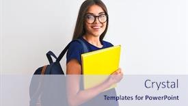  Presentation with book glasses - Cool new slides with young-student-woman-wearing-backpack backdrop and a lemonade colored foreground