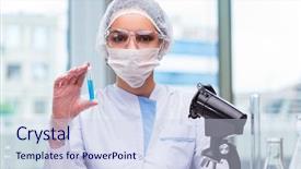  Presentation with solutions - Colorful slides enhanced with young student working with chemical solutions in lab backdrop and a sky blue colored foreground