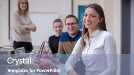  Presentation with technology students - Theme featuring young students doing technical vocation background and a seafoam green colored foreground