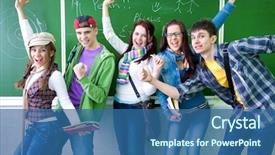  Presentation with school board - Colorful presentation theme enhanced with young students having fun backdrop and a ocean colored foreground