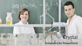  Presentation with lab coats - Beautiful presentation theme featuring young students in bright lab backdrop and a light gray colored foreground