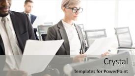  Presentation with course - Colorful presentation theme enhanced with young students of business course backdrop and a light gray colored foreground