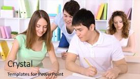  Presentation with class - Colorful PPT theme enhanced with young students sitting in class backdrop and a lemonade colored foreground