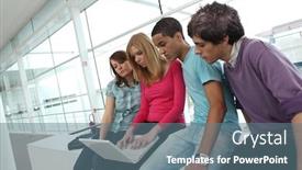  Presentation with students - Cool new presentation theme with young-students-sitting-in-front backdrop and a ocean colored foreground