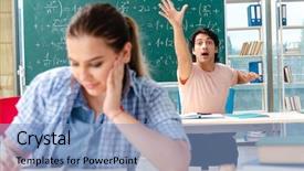  Presentation with math students - Beautiful theme featuring young students taking the math exam in classroom backdrop and a light blue colored foreground