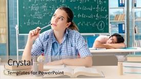  Presentation with math students - Presentation theme consisting of young students taking the math exam in classroom background and a soft green colored foreground