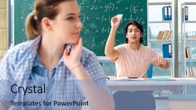  Presentation with math students - Audience pleasing slide deck consisting of young students taking the math exam in classroom backdrop and a light blue colored foreground