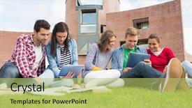  Presentation with racial group high school students - Theme with young students using tablet pcs background and a yellow colored foreground