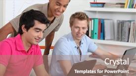  Presentation with university library - PPT theme consisting of peer - young students working on their background and a coral colored foreground