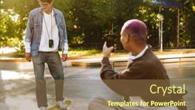  Presentation with phone - Slide set featuring young-stylish-boy-with-phone background and a tawny brown colored foreground