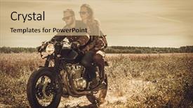  Presentation with old style vintage postcard - Colorful slide deck enhanced with young stylish cafe racer couple backdrop and a coral colored foreground