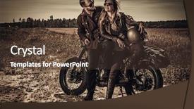  Presentation with cafe - Beautiful slide deck featuring young stylish cafe racer couple backdrop and a tawny brown colored foreground