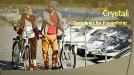  Presentation with old couple walking - Presentation featuring young stylish caucasian couple walking background and a  colored foreground