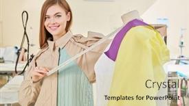  Presentation with design fashion - Slide deck enhanced with young-stylish-fashion-designer-works background and a soft green colored foreground