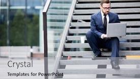  Presentation with rungs - Beautiful PPT layouts featuring young-stylish-male-in-business backdrop and a light gray colored foreground